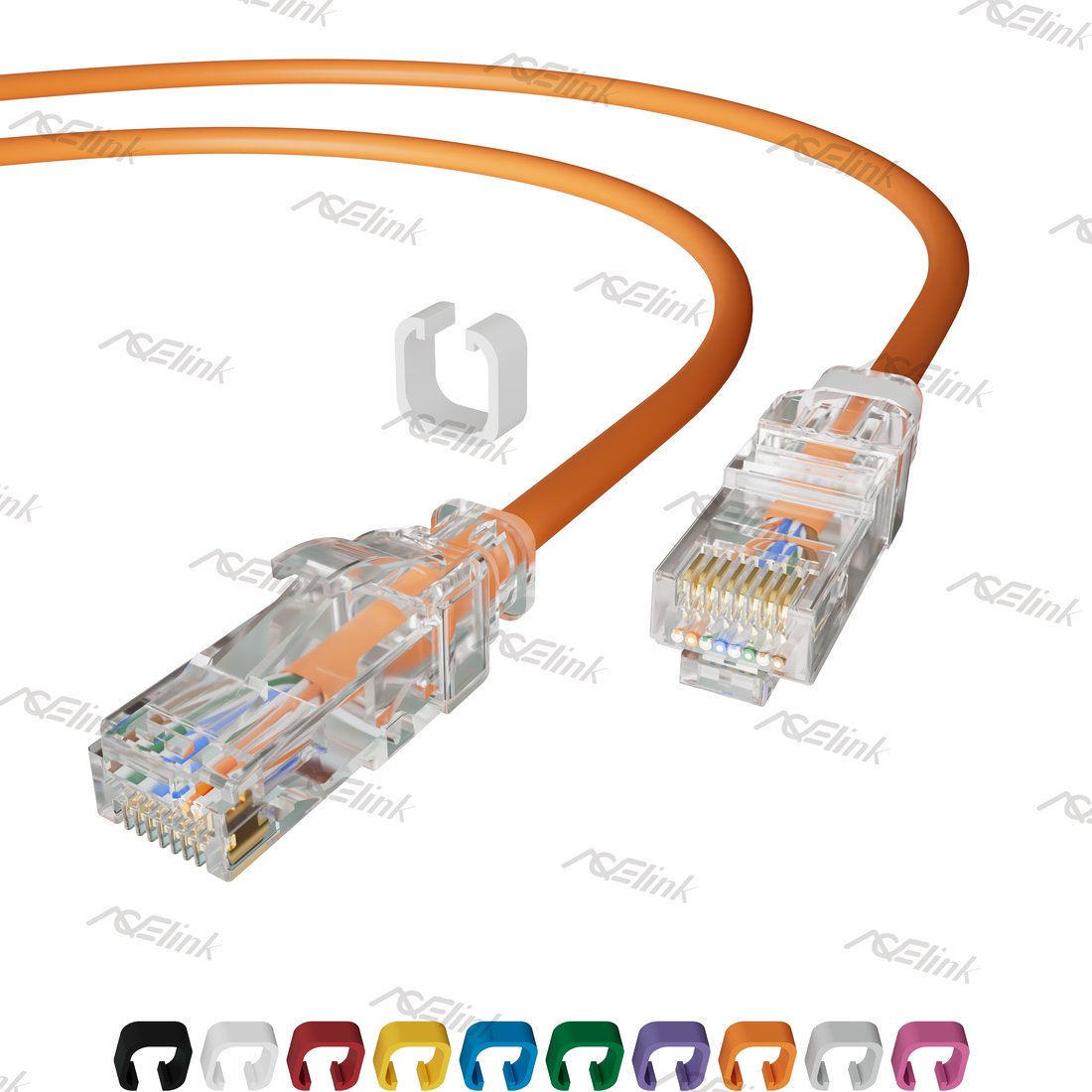 Easy-Trace Slim CAT.6A 28AWG U/UTP Patch Cable with DIY Colored Clip Clear Boot