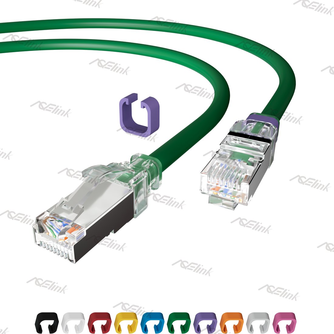Easy-Trace CAT.6A 26AWG S/FTP Patch Cable with DIY Colored Clip Clear Boot